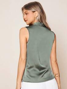 SHEIN Clasi Solid Wrap Front Satin Top - Mint Green - View 2
