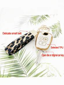 Leopard Pattern Car Key Case Compatible With Peugeot, Key Fob Cover - White - View 7