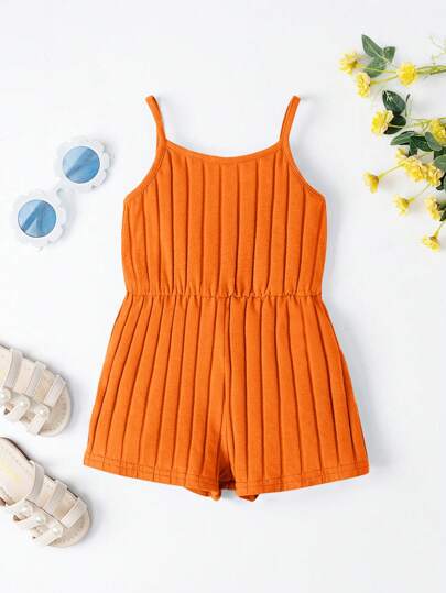 SHEIN Leap Crew Randig flickabyxa med spaghettiband, bekväm, söt och söt, lämplig för sommaren