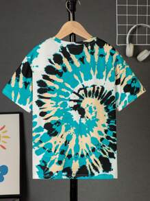 SHEIN 男孩紮染字母圖案落肩T恤 - 彩色 - 查看 2