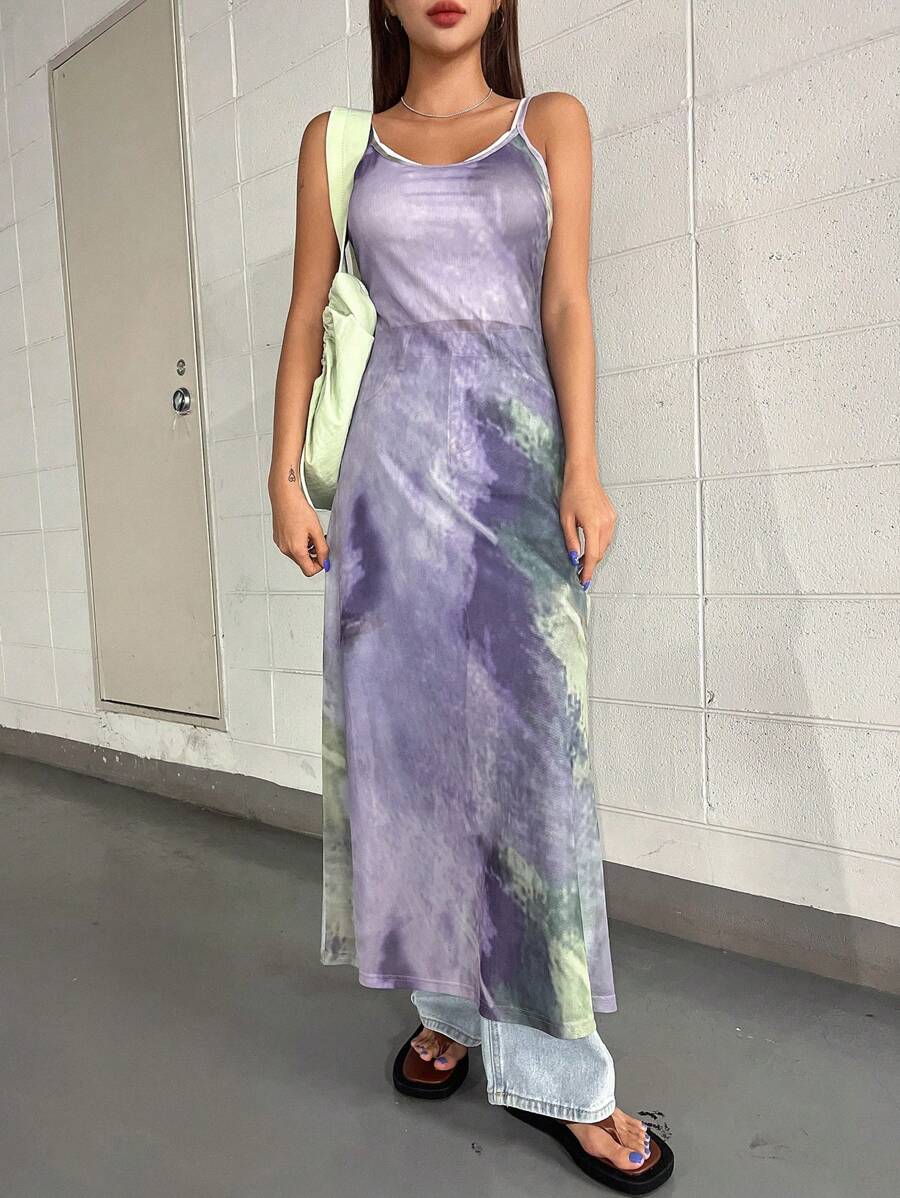 DAZY Tie Dye Cami Dress - Purple - View 1