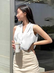 DAZY 純色無袖女衫 - 白色 - 查看 3