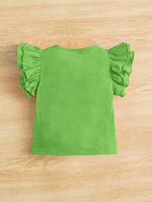 SHEIN Tops em bé phân lớp màu trơn - Màu xanh chanh - Xem 2