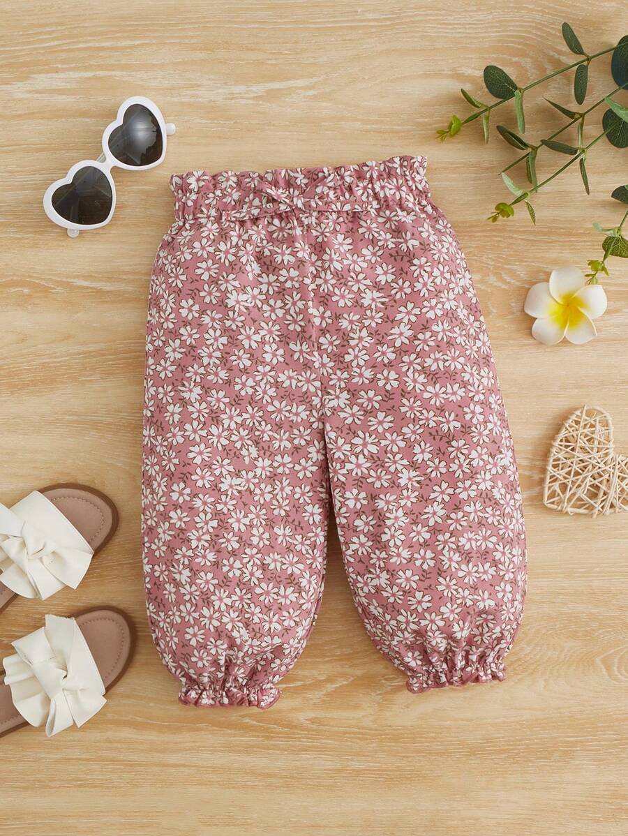 SHEIN 嬰兒碎花紙袋腰長褲 - 彩色 - 查看 1