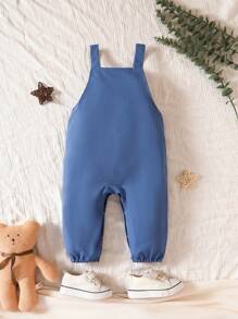 Baby Bear & Letter Graphic Overall Jumpsuit - Blue - View 2