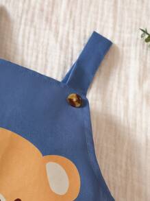 Baby Bear & Letter Graphic Overall Jumpsuit - Blue - View 3