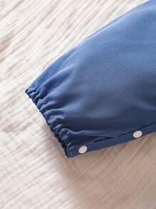 Baby Bear & Letter Graphic Overall Jumpsuit - Blue - View 5