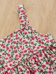 SHEIN Leap Crew 嬰兒女孩蓬蓬袖上衣和小花卉印花裙子 - 彩色 - 查看 4