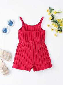 SHEIN Baby Girls' Ribbed Jumpsuit With Spaghetti Straps, Comfortable, Lovely And Sweet, Suitable For Summer - Red - View 2