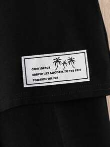 SHEIN Bebé niño Pantalones deportivos con camiseta con slogan con parche