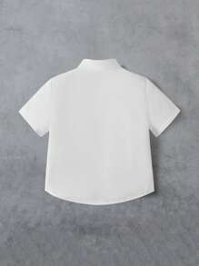 SHEIN 男婴恐龙印花纽扣衬衫，休闲简约夏季款式 - 白色 - 查看 2