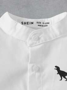 SHEIN 男婴恐龙印花纽扣衬衫，休闲简约夏季款式 - 白色 - 查看 3