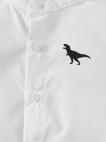 SHEIN 男婴恐龙印花纽扣衬衫，休闲简约夏季款式 - 白色 - 查看 4