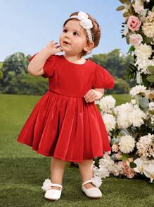 SHEIN 嬰兒泡泡袖喇叭下擺洋裝