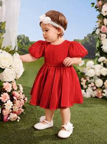 SHEIN 嬰兒泡泡袖喇叭下擺洋裝