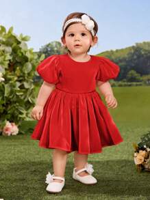 SHEIN 嬰兒泡泡袖喇叭下擺洋裝