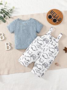 Baby Boy Solid Tee & Animal Print Overall Romper - Multicolor - View 2