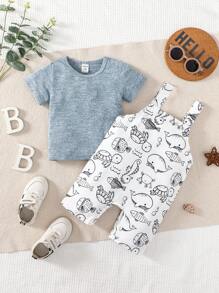 Baby Boy Solid Tee & Animal Print Overall Romper - Multicolor - View 3