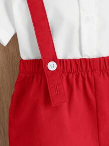 SHEIN Baby Boy Bow Front Shirt & Suspender Shorts