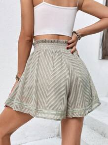 SHEIN Frenchy Quần đùi nữ Thắt nút Dải chun Quần paper-bag Sọc Giải trí - màu xanh lá - Xem 2