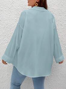 SHEIN Frenchy 大碼素色落肩袖襯衫