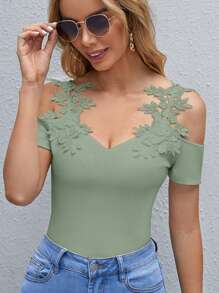 SHEIN Clasi 挖肩貼花細節素色T恤 - 薄荷綠 - 查看 1