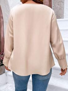 SHEIN Clasi 大碼垂領燈籠袖襯衫 - 香檳色 - 查看 2