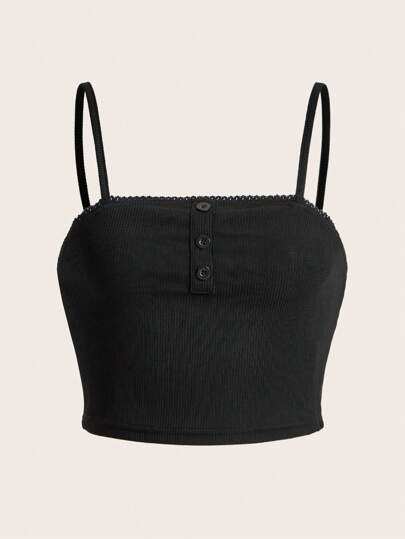 Solid Half Button Ribbed Cami Top