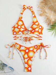 Bộ Bikini Nữ Thắt nút Buộc lại Trọn gói Tất cả trên in Boho - Nhiều màu - Xem 3
