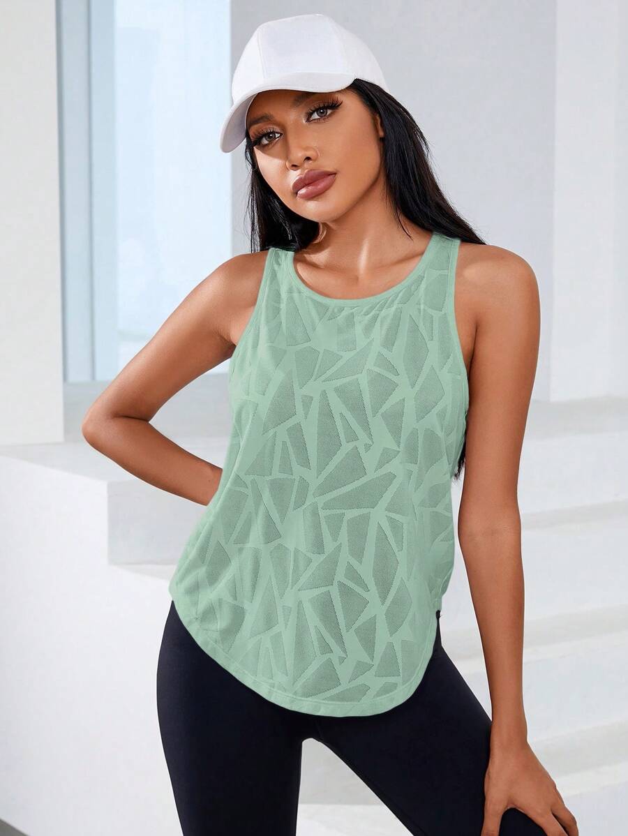 Gameset SHEIN Sport Solid Cut Out Back Sports Tank Topworkout Tank Top - Mint Green - View 1