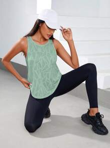 Gameset SHEIN Sport Solid Cut Out Back Sports Tank Topworkout Tank Top - Mint Green - View 3