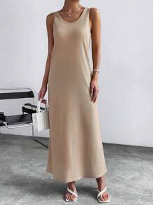 SHEIN Essnce 素色背心連衣裙 - 杏色 - 查看 5