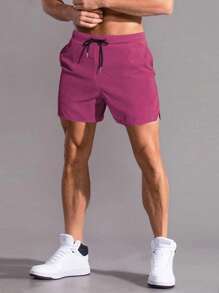 Manfinity Homme Nam Lỏng lẻo Viền mép Eo dây rút Quần short - Màu Hoa hồng đỏ - Xem 1