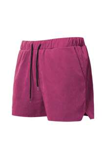 Manfinity Homme Nam Lỏng lẻo Viền mép Eo dây rút Quần short - Màu Hoa hồng đỏ - Xem 3
