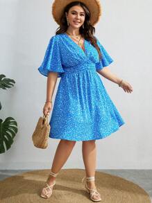 SHEIN VCAY Plus Ditsy Floral Print Butterfly Sleeve Dress