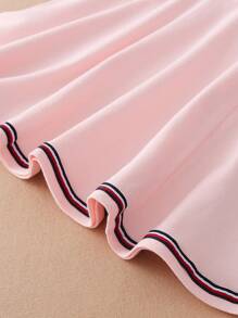 女孩字母刺繡條紋飾邊Polo領連衣裙 - 淺粉色 - 查看 5