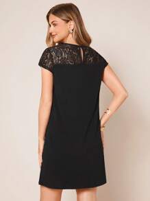 SHEIN Clasi Lace Yoke Solid Dress