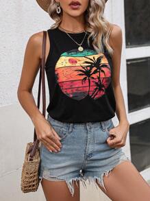 Breezaya Top tank con estampado tropical - Negro - Ver 3