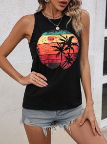 Breezaya Top tank con estampado tropical - Negro - Ver 4