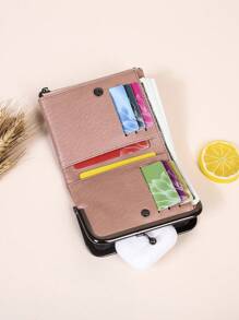 Kiss Lock 信用卡小号双折拉链女士钱包迷你薄款轻便身份证现金便携简约时尚现代商务周年纪念情人节生日礼物礼物女士女孩女士钱包钱包小钱包 - 粉色 - 查看 2