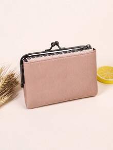 Kiss Lock 信用卡小号双折拉链女士钱包迷你薄款轻便身份证现金便携简约时尚现代商务周年纪念情人节生日礼物礼物女士女孩女士钱包钱包小钱包 - 粉色 - 查看 3