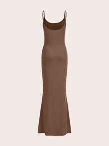 SHEIN EZwear Enkel Elegant Klänning - Brun - Visa 2