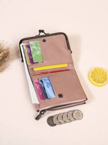 Kiss Lock 信用卡小号双折拉链女士钱包迷你薄款轻便身份证现金便携简约时尚现代商务周年纪念情人节生日礼物礼物女士女孩女士钱包钱包小钱包 - 粉色 - 查看 5