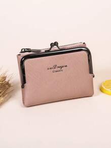 Kiss Lock 信用卡小号双折拉链女士钱包迷你薄款轻便身份证现金便携简约时尚现代商务周年纪念情人节生日礼物礼物女士女孩女士钱包钱包小钱包 - 粉色 - 查看 1