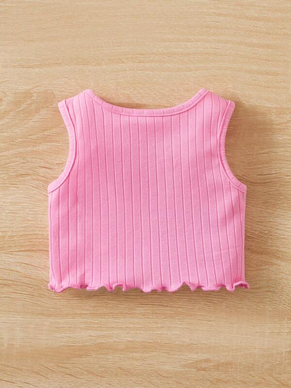 SHEIN Newborn Baby Heart Embroidery Lettuce Trim Tank Top SHEIN USA