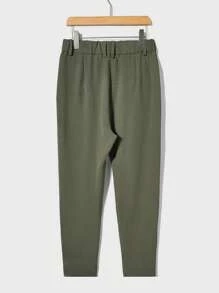 Manfinity Homme Quần Nam Nút Túi Dây kéo màu trơn Giải trí - Màu xanh lá cây đậm - Xem 2