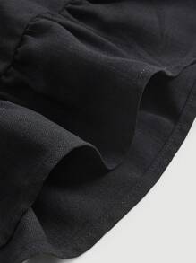 SHEIN MOD 前繫帶泡泡袖多層下擺連衣裙 - 黑色 - 查看 4