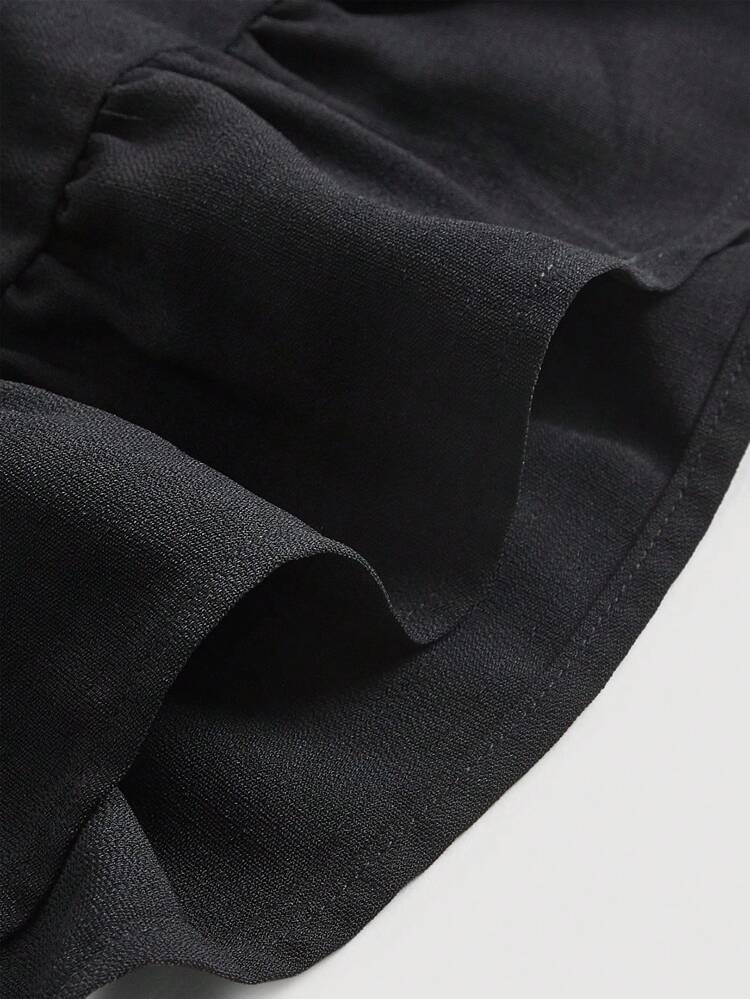 Tie Front Puff Sleeve Layered Hem Dress