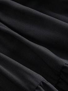 SHEIN MOD 前繫帶泡泡袖多層下擺連衣裙 - 黑色 - 查看 3