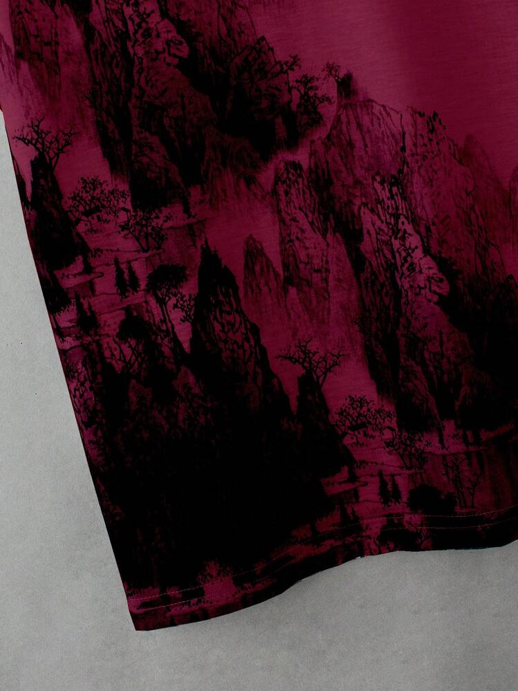 Manfinity Homme Men Slogan & Mountain Print Tee - Burgundy - View 4